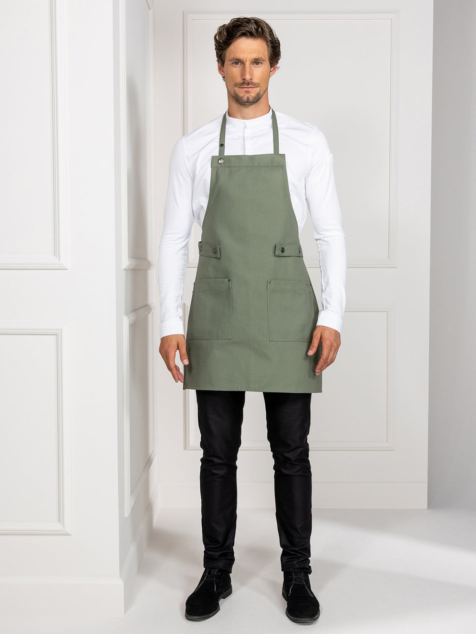 Bib Apron Dakota Green Canvas Le Nouveau Chef