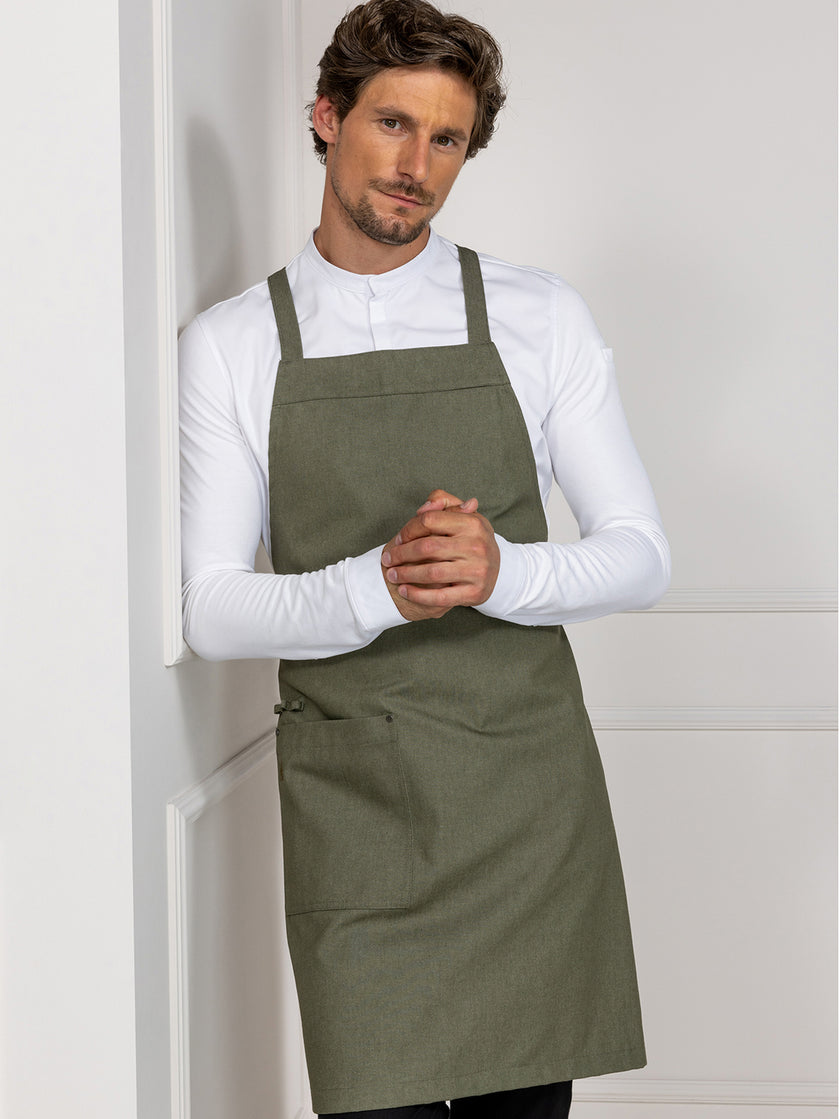 Bib Apron Eden Heavy Green Denim Le Nouveau Chef