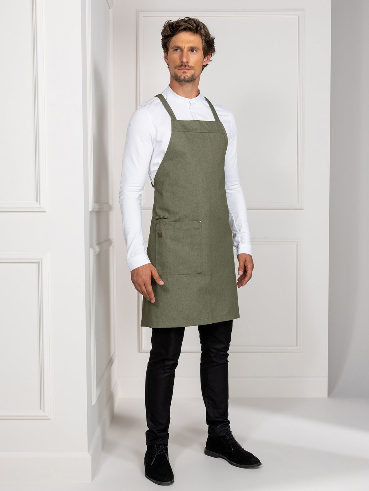 Bib Apron Eden Heavy Green Denim Le Nouveau Chef