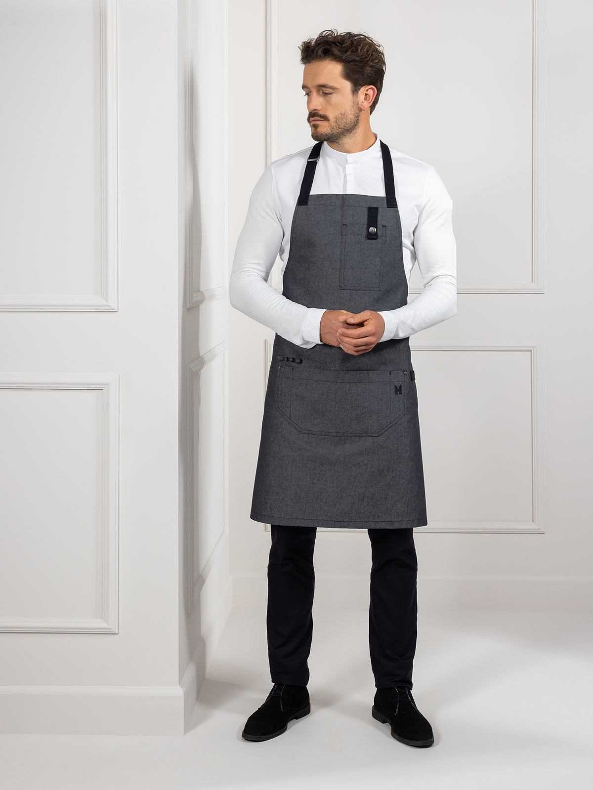 Bib Apron Seattle Heavy Black Denim Le Nouveau Chef